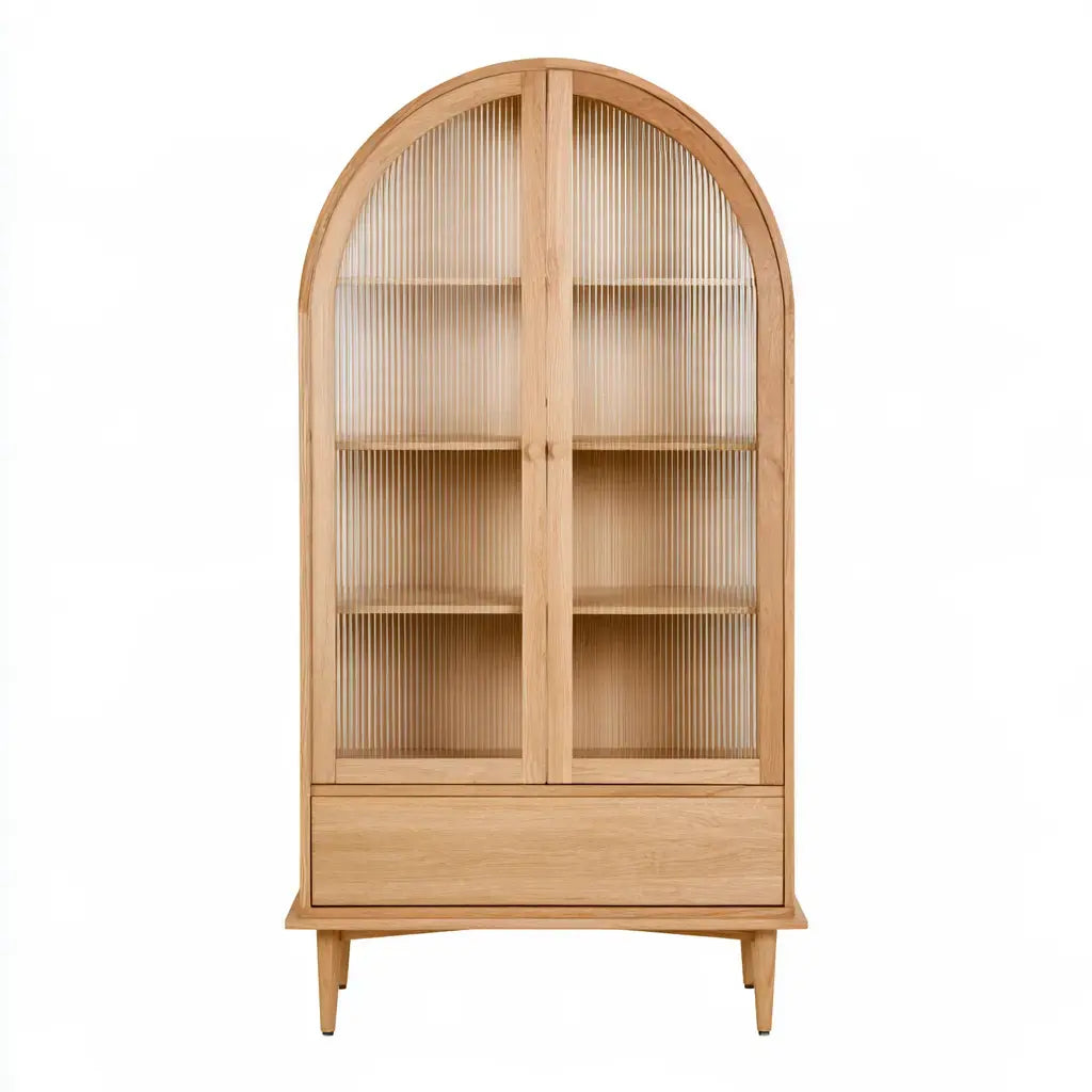 Estantería con remate arqueado y cajón inferior - beige
