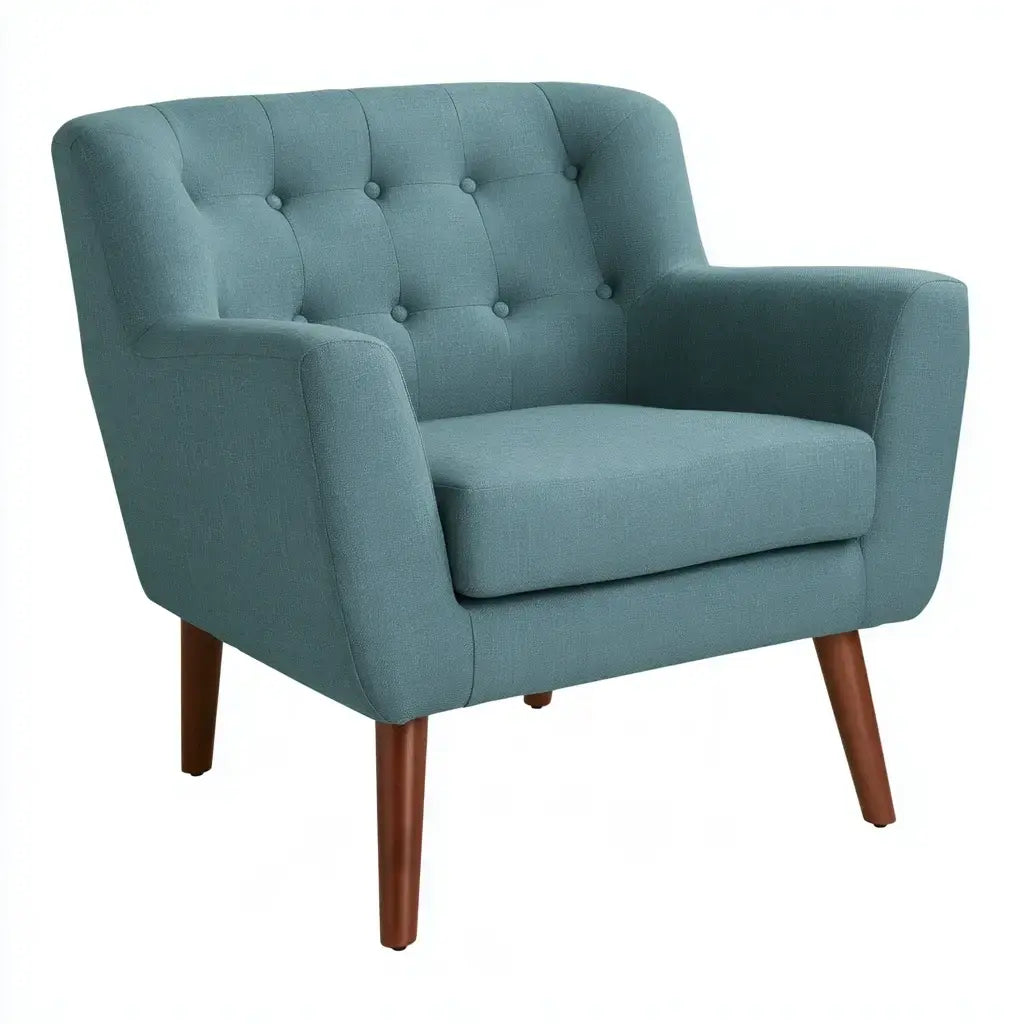 Sillón con respaldo de botones y brazos rectos - azul