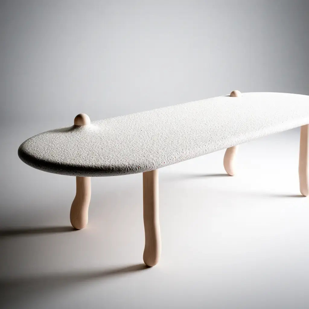 Banco con asiento alargado de contorno curvo - beige