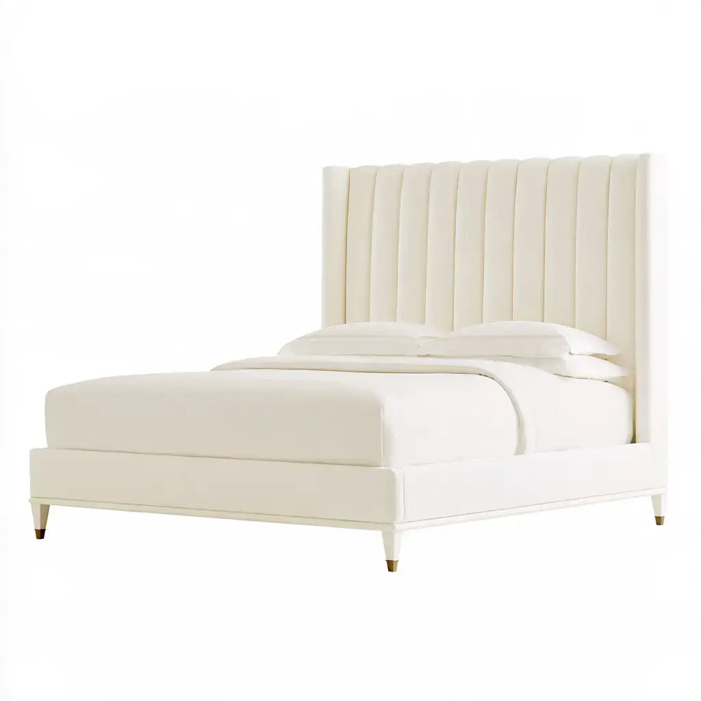 Cama con cabecero de paneles verticales - beige