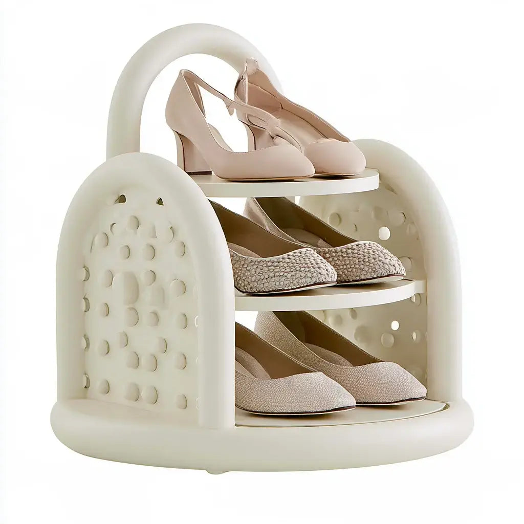 Zapatero con estantes curvos y laterales perforados - beige