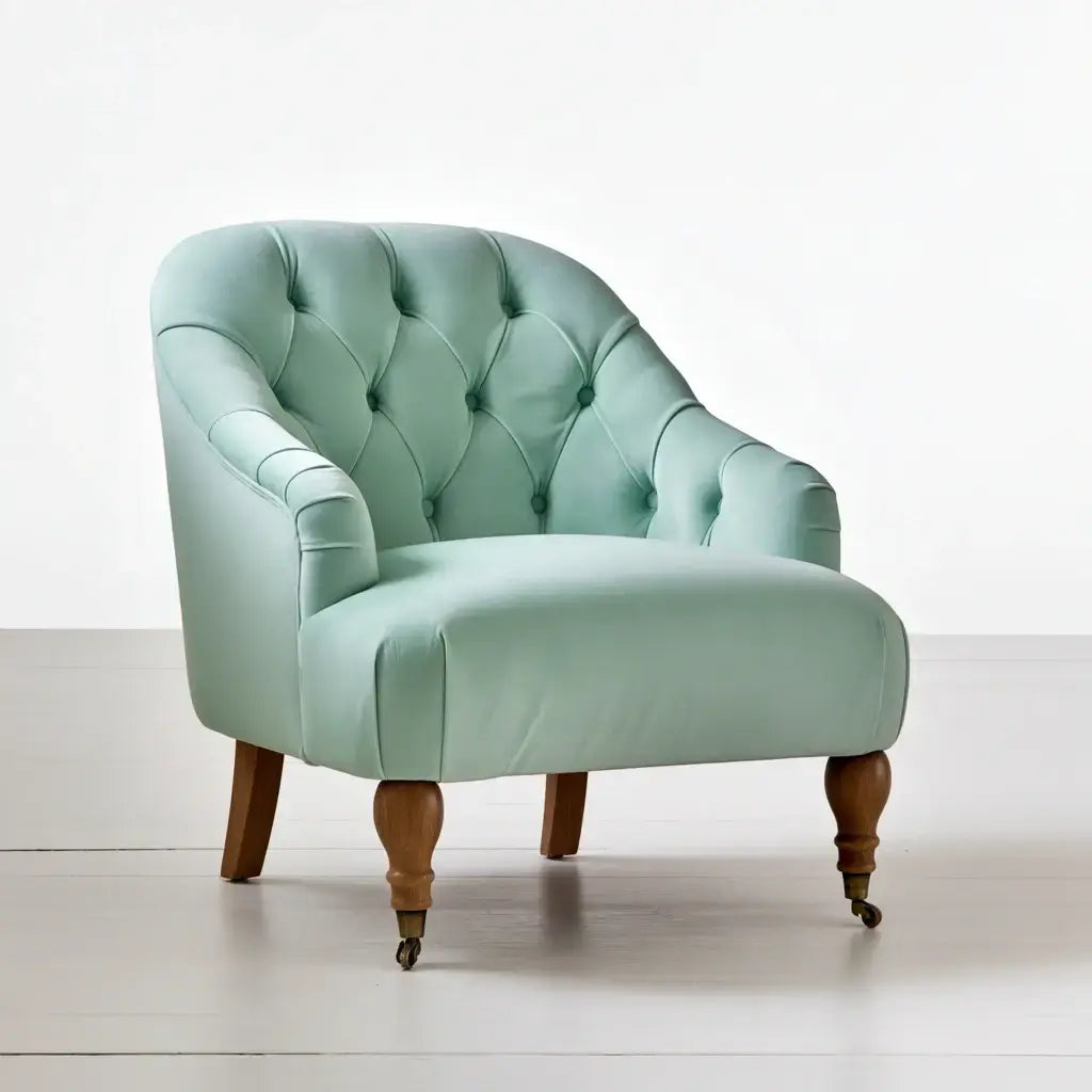 Sillón con respaldo de botones y brazos redondos - verde