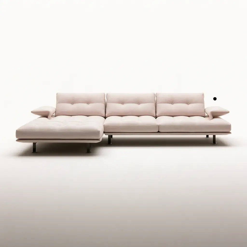 Sofá con asiento alargado y cojines bajos - beige